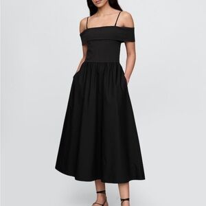 NWT GAP Black Off-Shoulder Midi Dress-XS